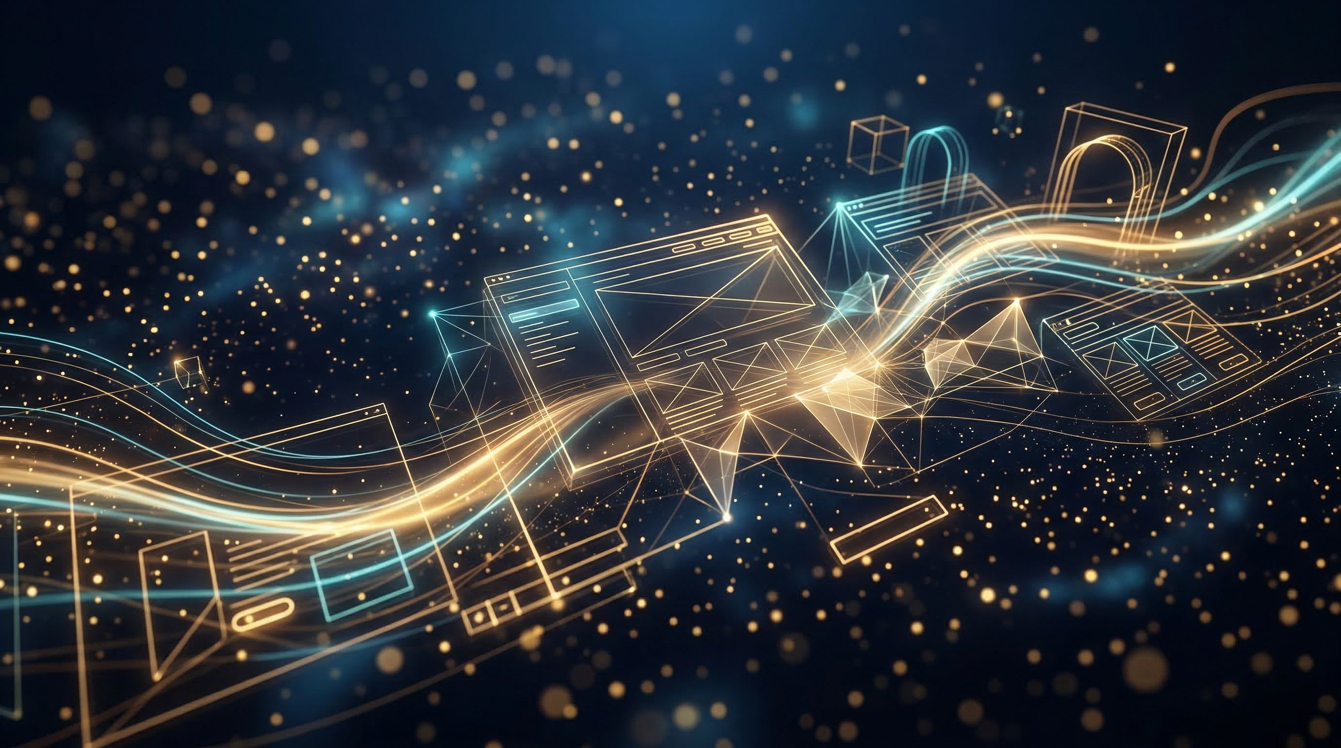 Digitalno ozadje s zlatimi žičnimi okviri